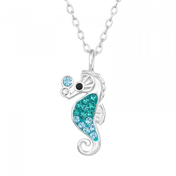 Seahorse Sterling Silver Necklace with Crystal