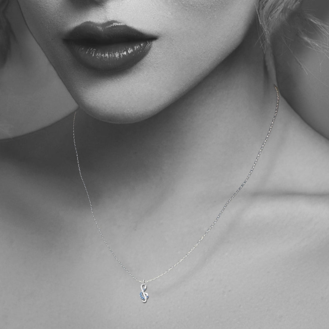 Music Note Sterling Silver Necklace with Cubic Zirconia