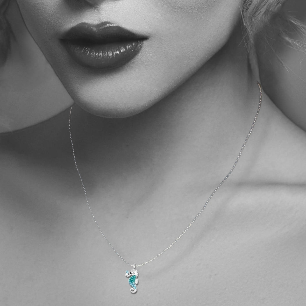 Seahorse Sterling Silver Necklace with Crystal