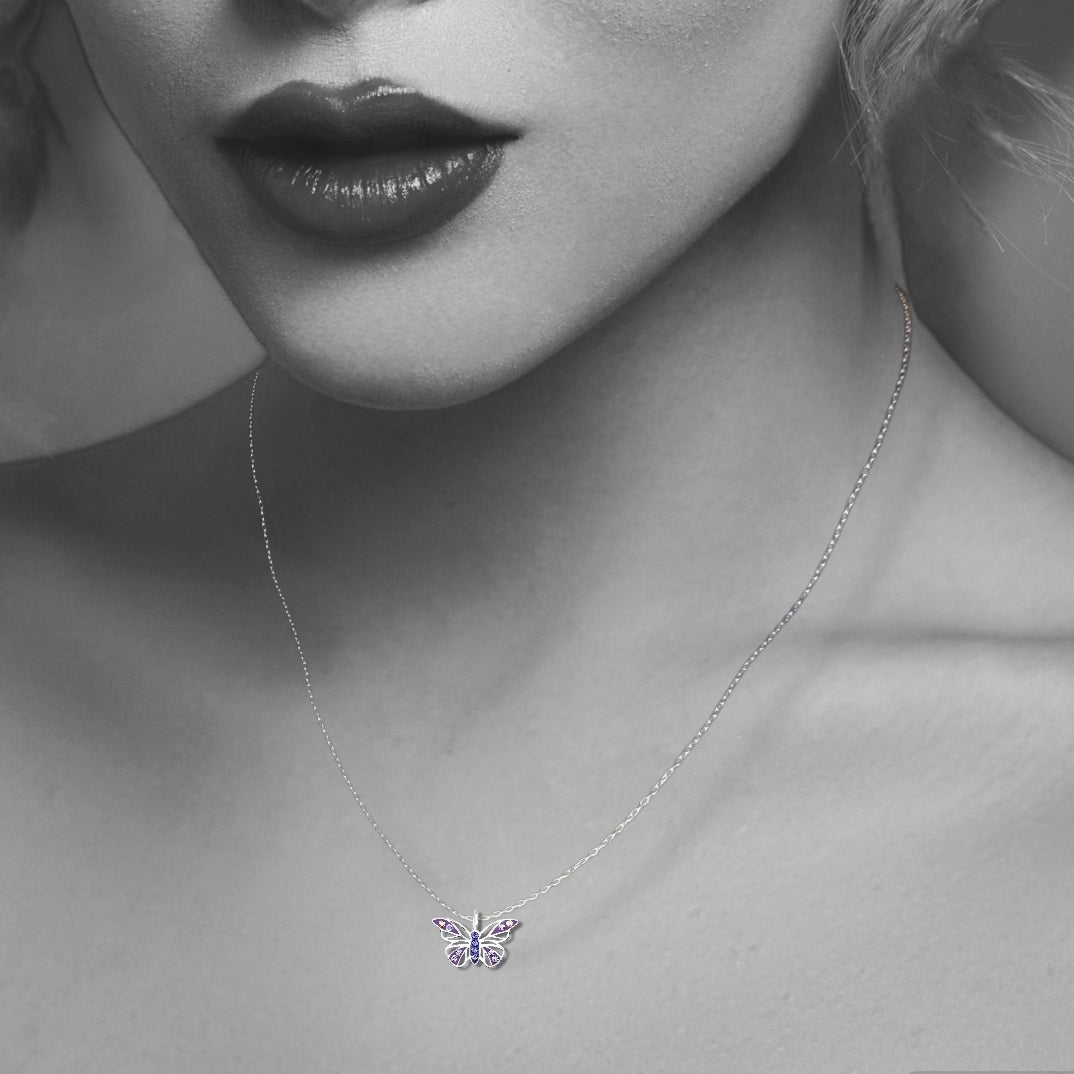 Butterfly Sterling Silver Necklace with Crystal