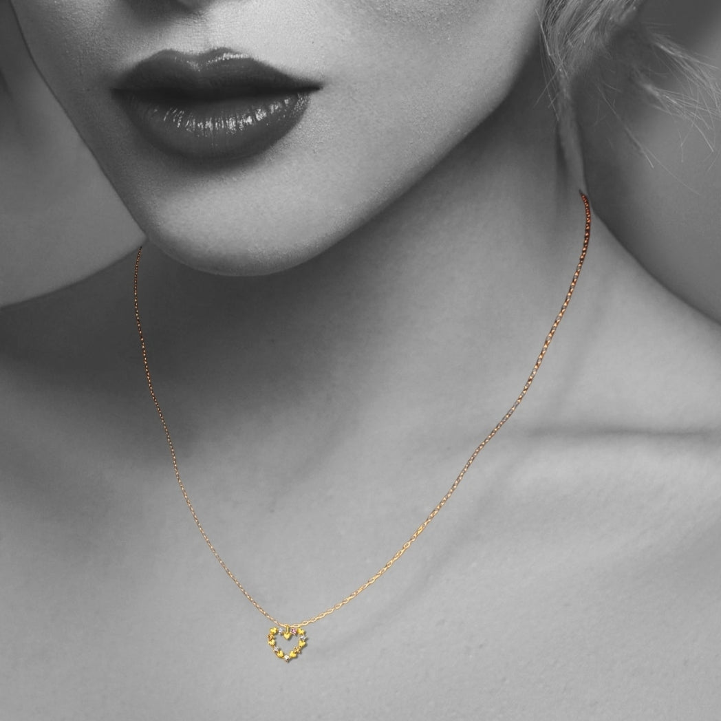 Silver Colorful Heart Necklace with Cubic Zirconia