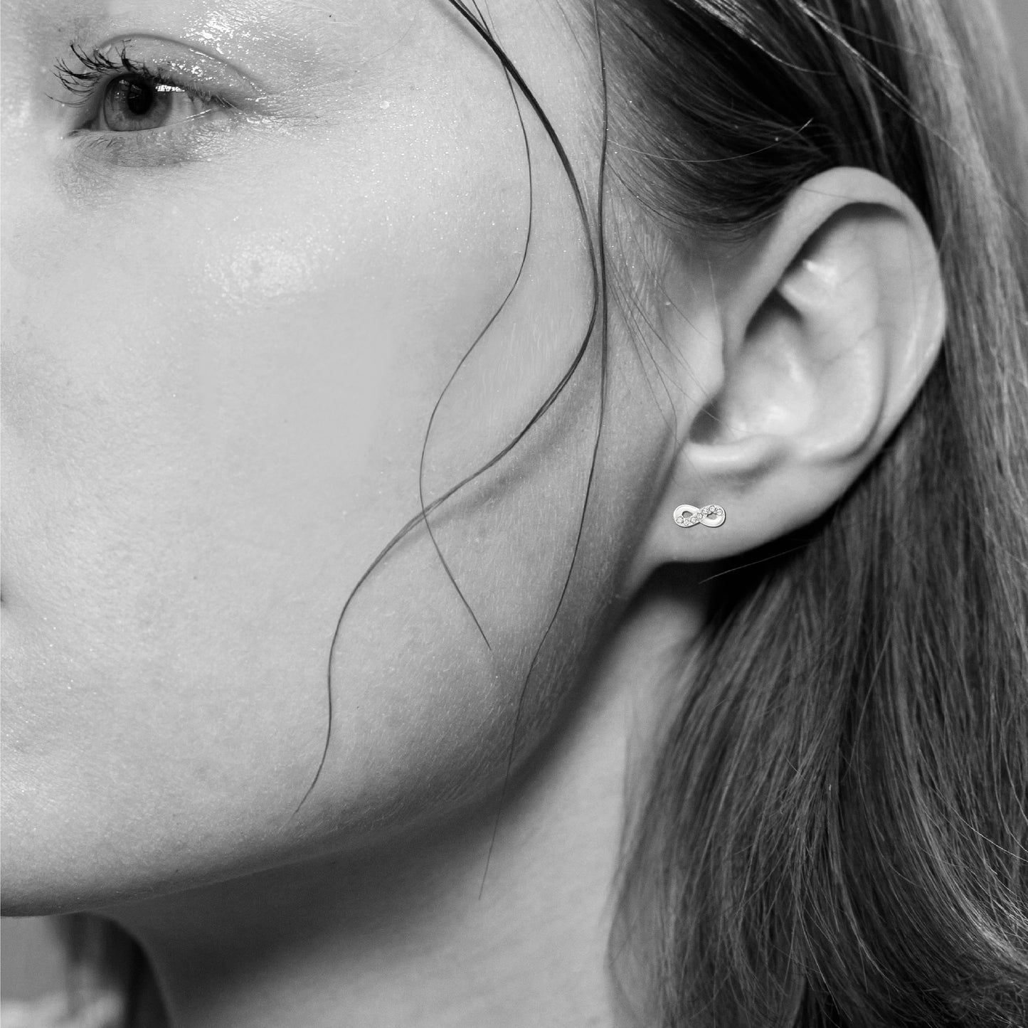 Silver Infinity Ear Studs with Crystal