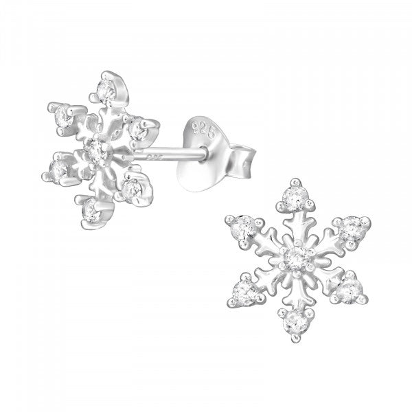 Silver Snowflake Ear Studs with Cubic Zirconia