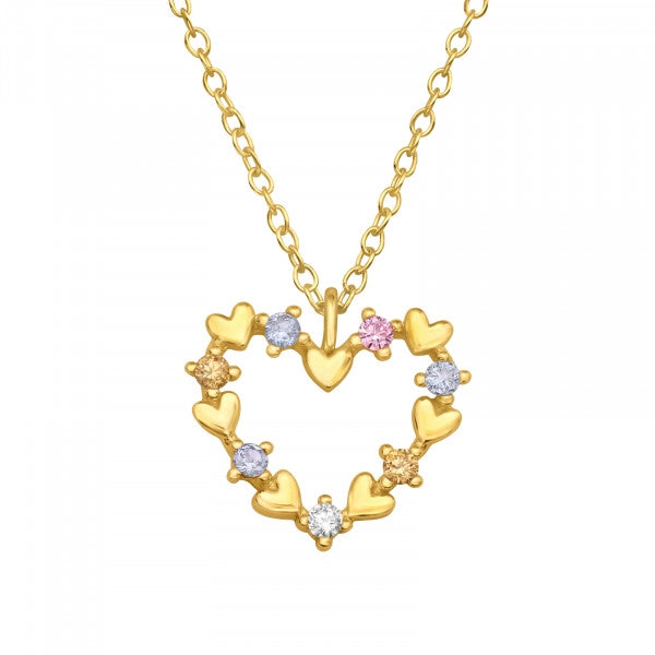 Silver Colorful Heart Necklace with Cubic Zirconia