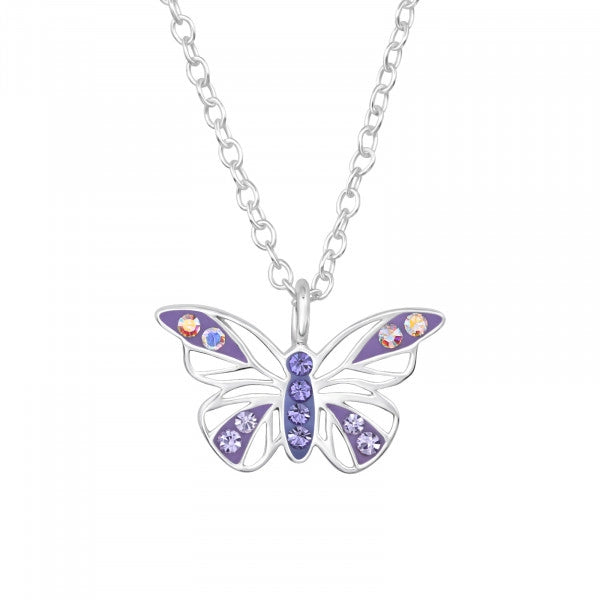 Butterfly Sterling Silver Necklace with Crystal