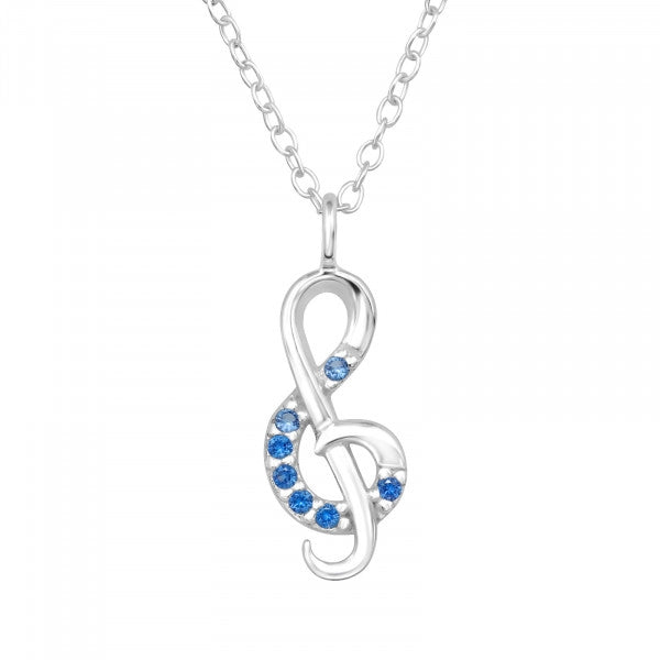 Music Note Sterling Silver Necklace with Cubic Zirconia
