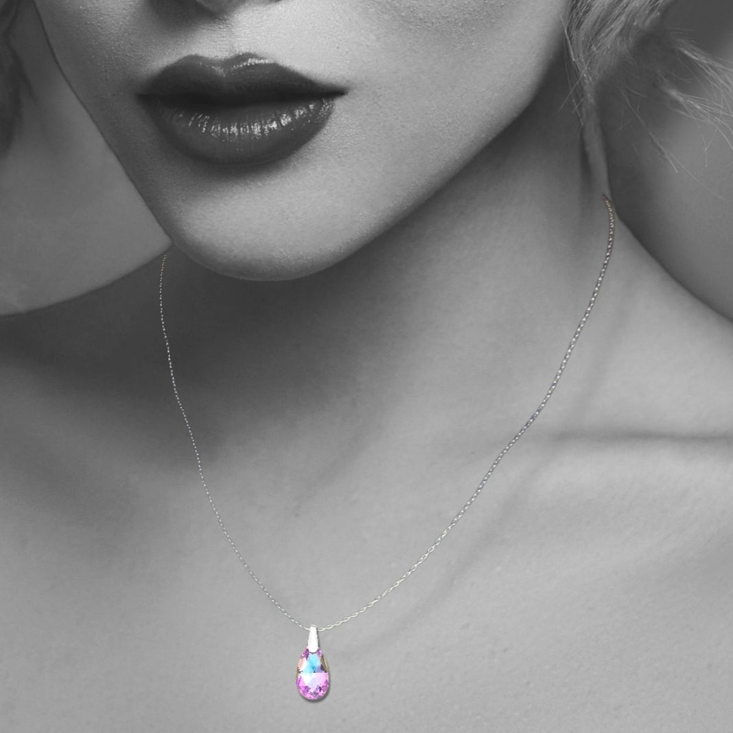 Silver Teardrop Necklace with Crystal
