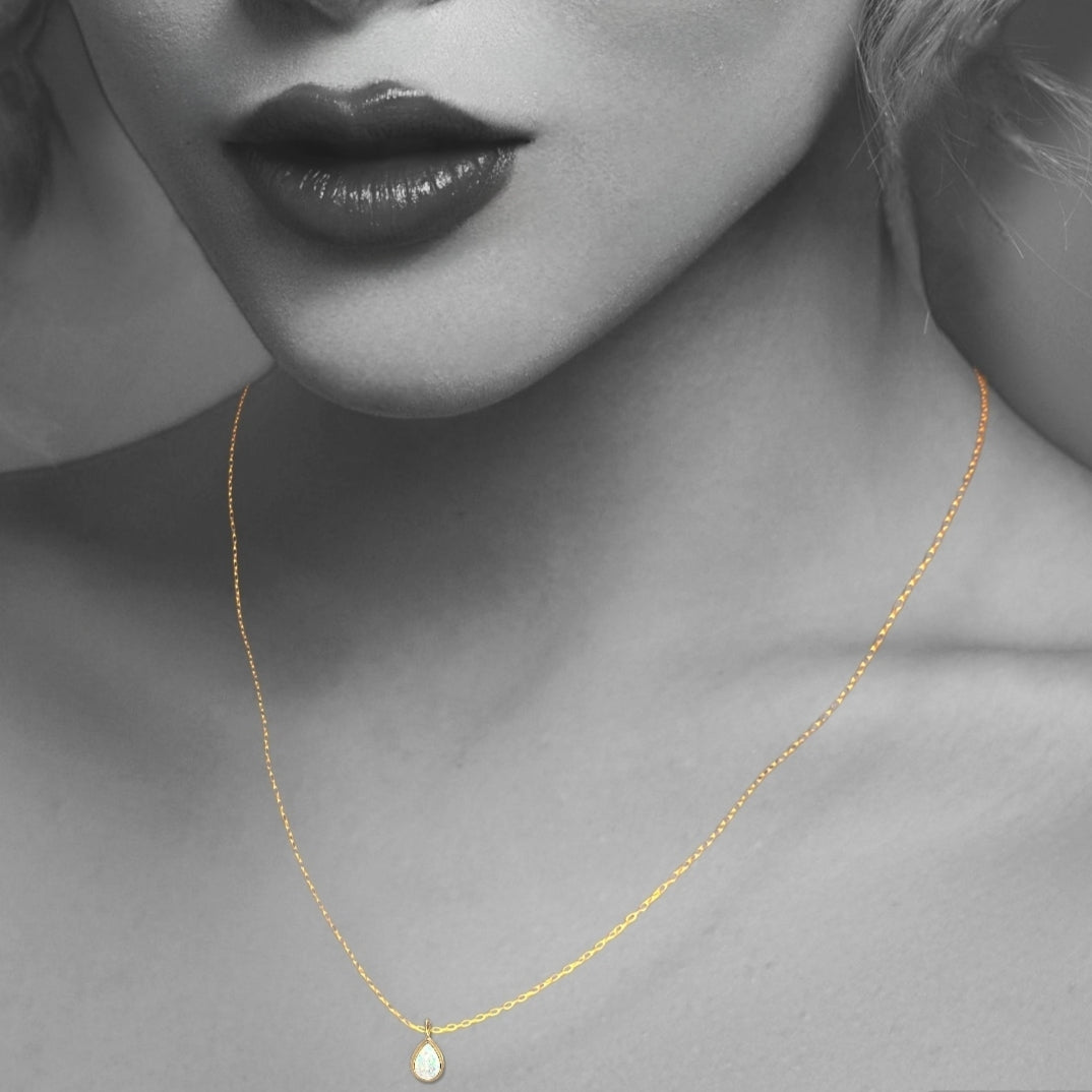 Gold Pear Necklace with Synthetic Opal