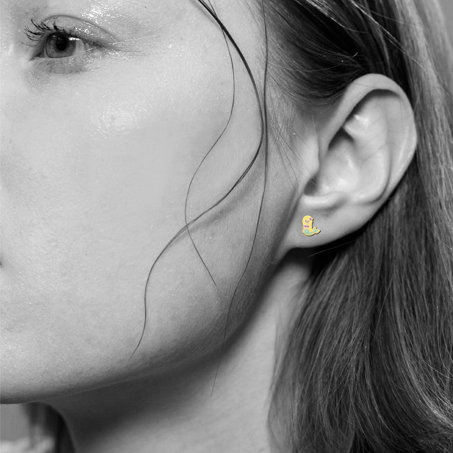 Children's 24 K Gold Mermaid Ear Studs